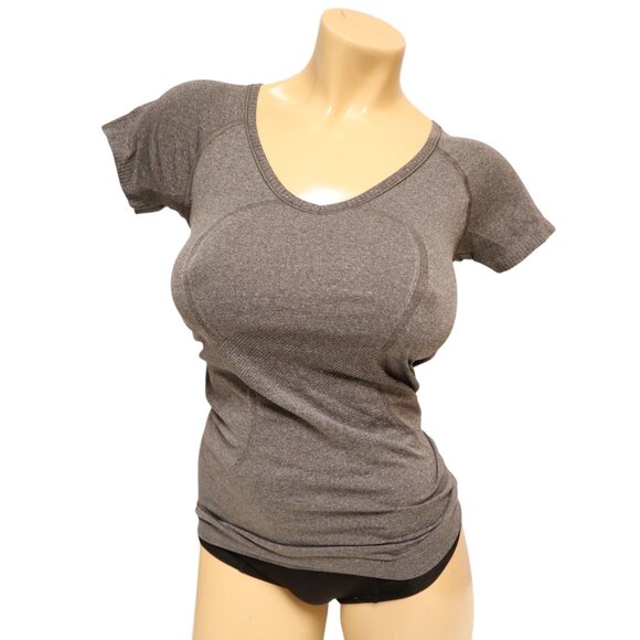 Lululemon Athletica Gray V-Neck Short Sleeve Women's Athletic T-Shirt, Small - Picture 1 of 8